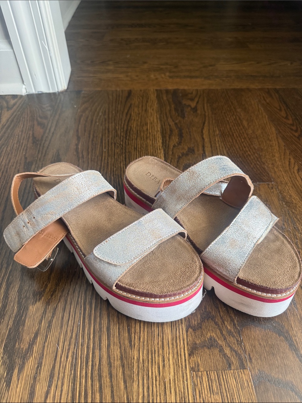 Women's Light Suede Platform Slide Sandals with Tan Footbed